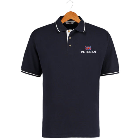 Veteran Embroidered Contrast Polo Shirt with Choice of Flag or Motif