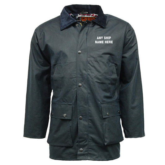 Personalised Royal Navy Ship Padded Wax Jacket with any Ship Name