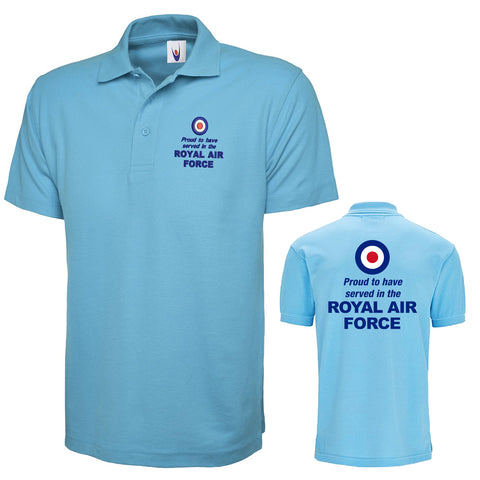 Proud to Have Served in The Royal Air Force Embroidered Polo Shirt with Print on Back