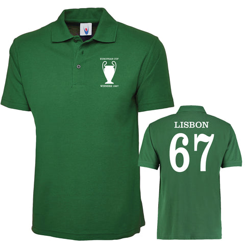 Retro Celtic European Cup Winners 1967 Embroidered Classic Polo Shirt with Print on Back